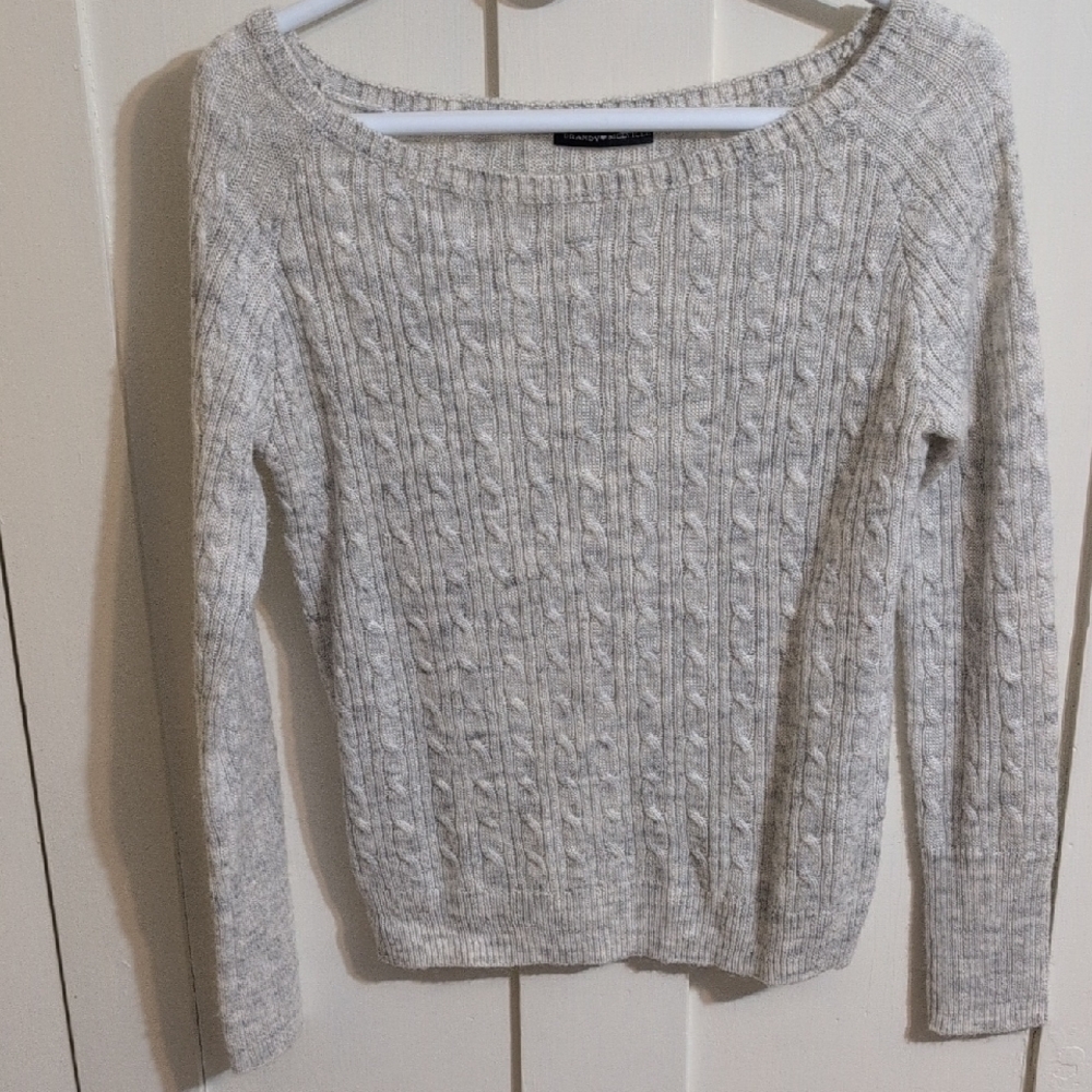 Brandy Melville Light Gray Boat Neck Cable Knit Sweater